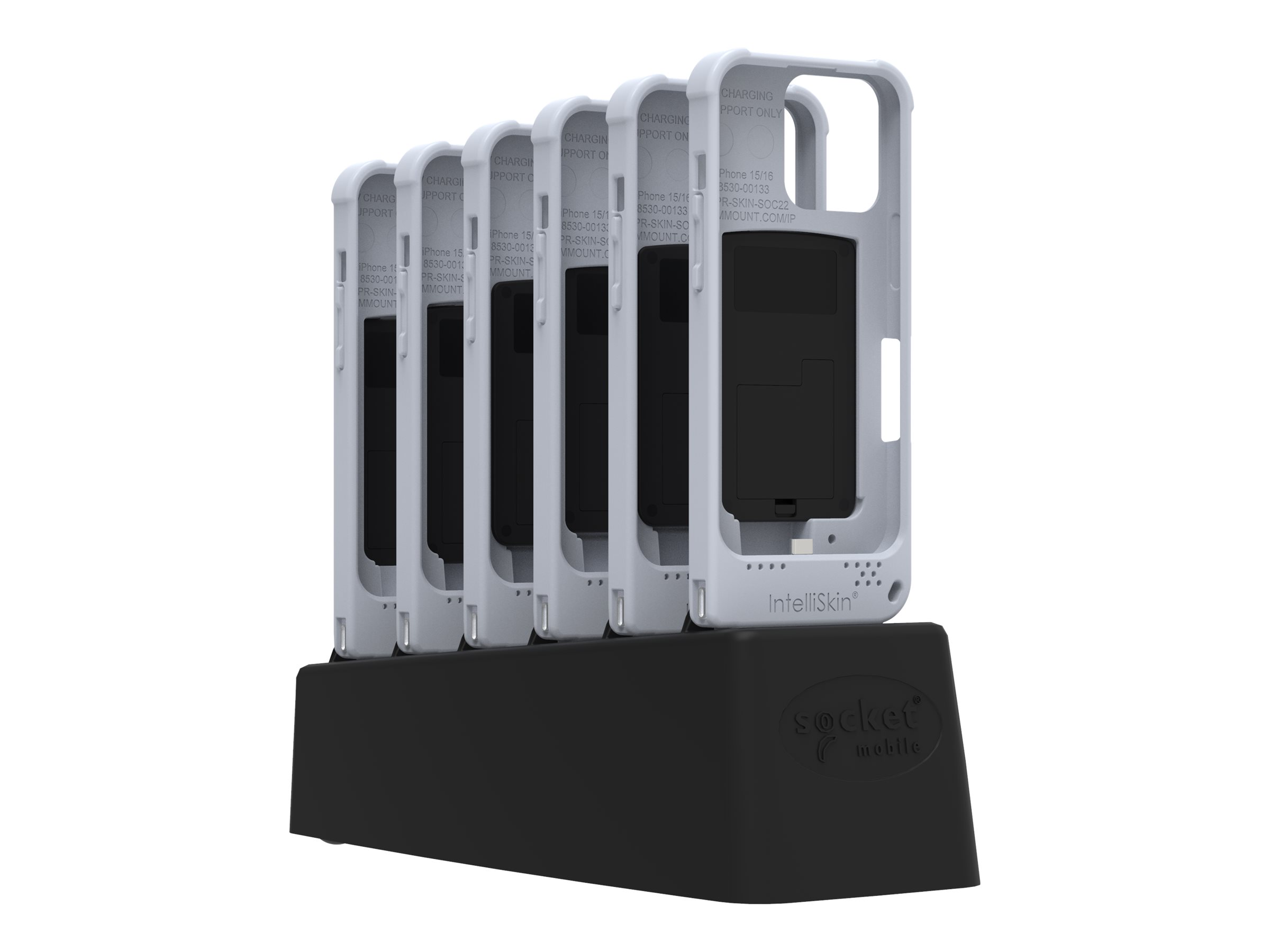 Socket Mobile DuraSled DS840 Barcodescanner-Sled für iPhone 15 inkl. 6 Bay-Ladegerät (6 Stück) Schwarz