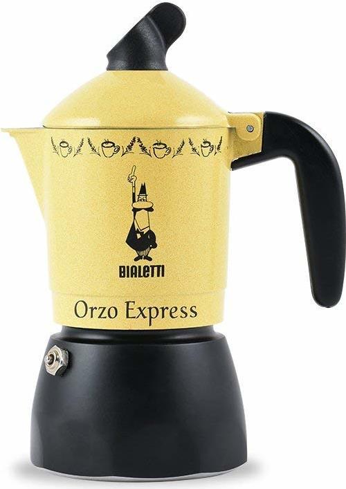 Bialetti Orzo Express. Produkttyp: Mokka-Kanne, Produktfarbe: Schwarz, Gelb, Gehäusematerial: Aluminium. Menge pro Packung: 1 Stück(e). Gewicht Versandkarton: 3,6 kg, Menge pro Versandkarton: 6 Stück(e) (0002328/MR)
