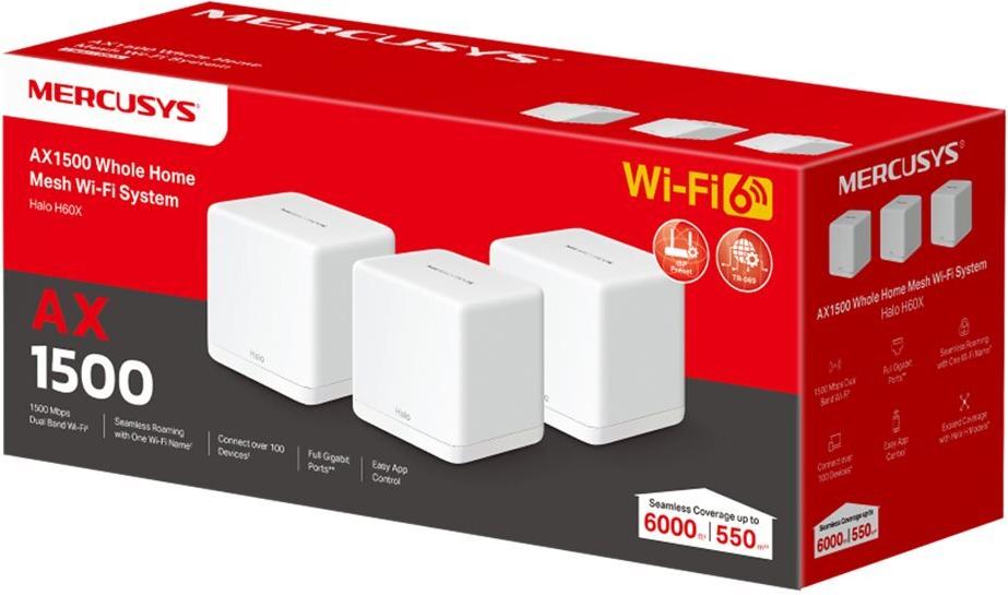 Mercusys Halo H60X AX1500 Mesh-System 3-Pack Wi-Fi 6 Dual-Band Weiß