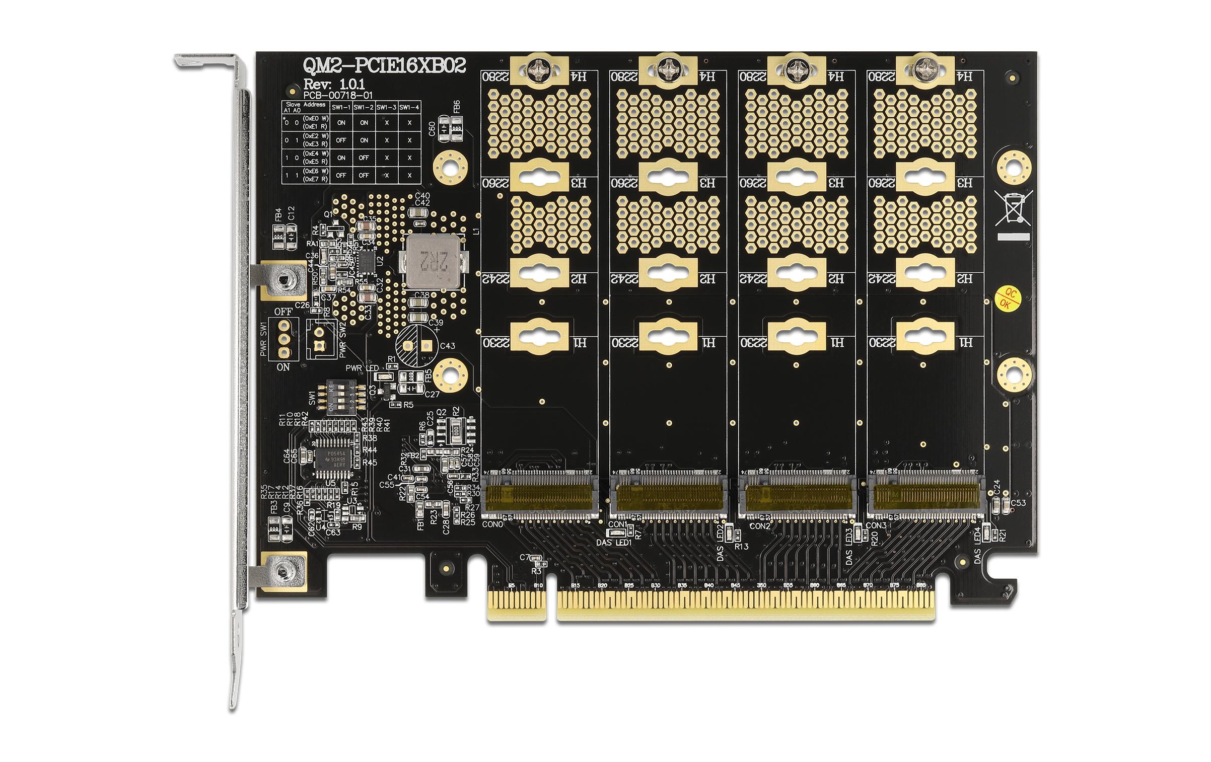 Delock 89017 PCI Express x16 Karte 4x intern M.2 NVMe Key M Bifurcation Schwarz, Silber