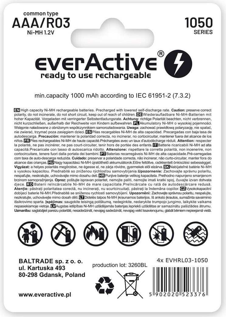 Wiederaufladbare Batterien everActive Ni-MH R03 AAA 550 mAh Infinity Line (EVHRL03-550)