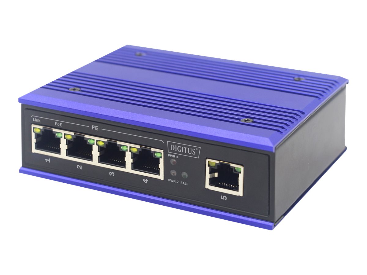 Digitus DIGITUS Industrial DN-650107 Netzwerk-Switch 4 Ports Fast Ethernet PoE+ Schwarz, Blau