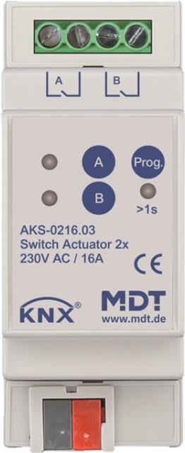 MDT technologies Schaltaktor 2-fach 2TE REG, 16A, 230VAC AKS-0216.03 (AKS-0216.03)