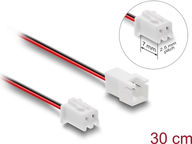 Delock Lüfter Verlängerungskabel Stecker zu Buchse 2 Pin Steckerlänge 7 mm 30 (90762)