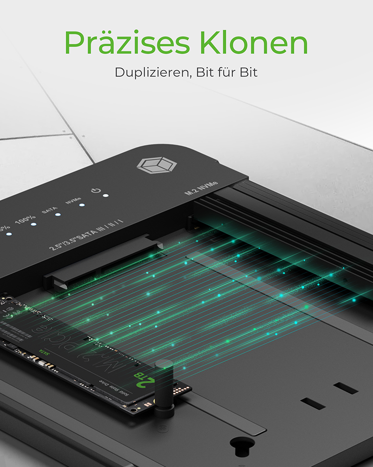 ICY BOX IB-2915MSCL-C31 Docking- und CloneStation für M.2 NVMe, M.2 SATA und 2,5"/3,5" SATA, USB 3.2 Gen 2, Schwarz
