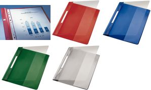 LEITZ Schnellhefter Exquisit, DIN A4 Überbreite, PVC, blau PVC-Hartfolie, Vorderdeckel transparent, mit Beschriftungs- (4194-00-35)