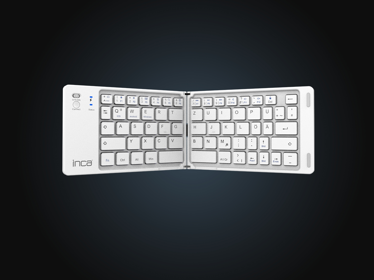 INCA IBK-580BT Kabellose Mini-Tastatur Faltbar Bluetooth 5.0 USB-C Weiß