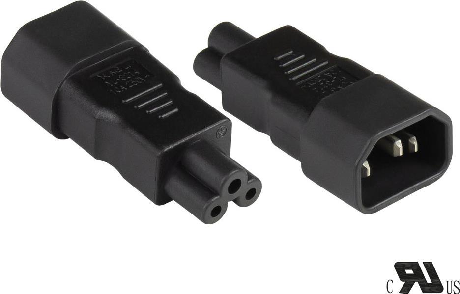 Stromadapter Kaltgeräte-Stecker C14 (gerade) an Kleeblatt-Buchse C5 (gerade), UL, schwarz, Good Connections® (PA-1405S)