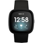 Fitbit Versa 3 - Schwarzes Aluminium - intelligente Uhr mit Band - Silikon - schwarz - Bandgröße 140-220 mm - S/L - Wi-Fi, NFC, Bluetooth (FB511BKBK)