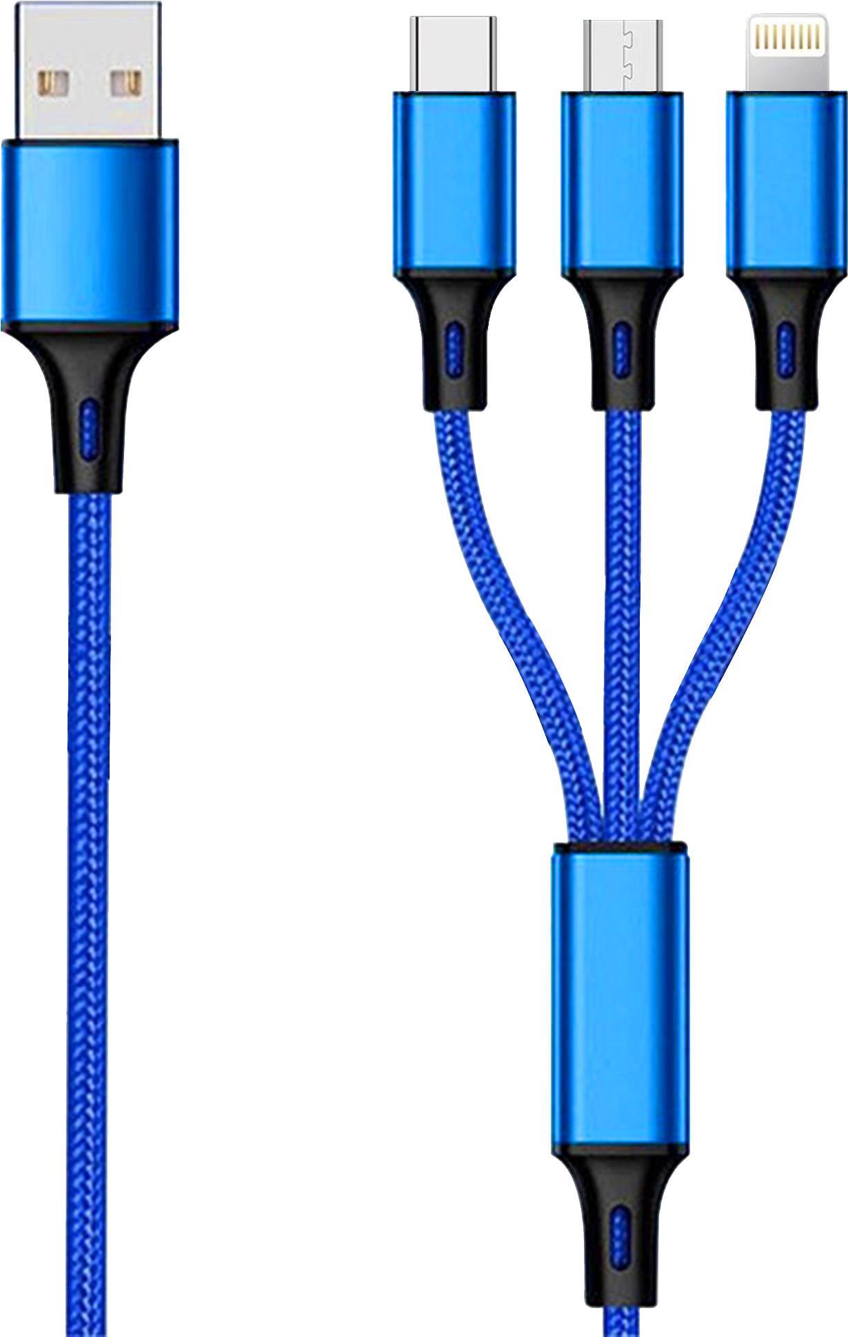 2GO 797151 USB-Kabel 1,5 m USB B auf USB C/Micro-USB B/Lightning Schwarz, Blau