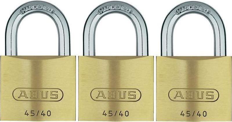 ABUS Vorhängeschloss Messing-Hangschloss gleichschließend 45/40, 3er Set ABVS11825 (11825 8)