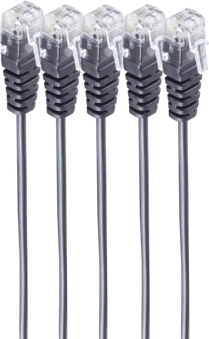 shiverpeaks ®-BASIC-S--Telefon-Anschlusskabel, RJ11 Stecker auf RJ11 Stecker, Rundkabel, schwarz, Flexibel, Kupferkabel, SET 5 Stück 2,0m (BS70084-2-SET5)