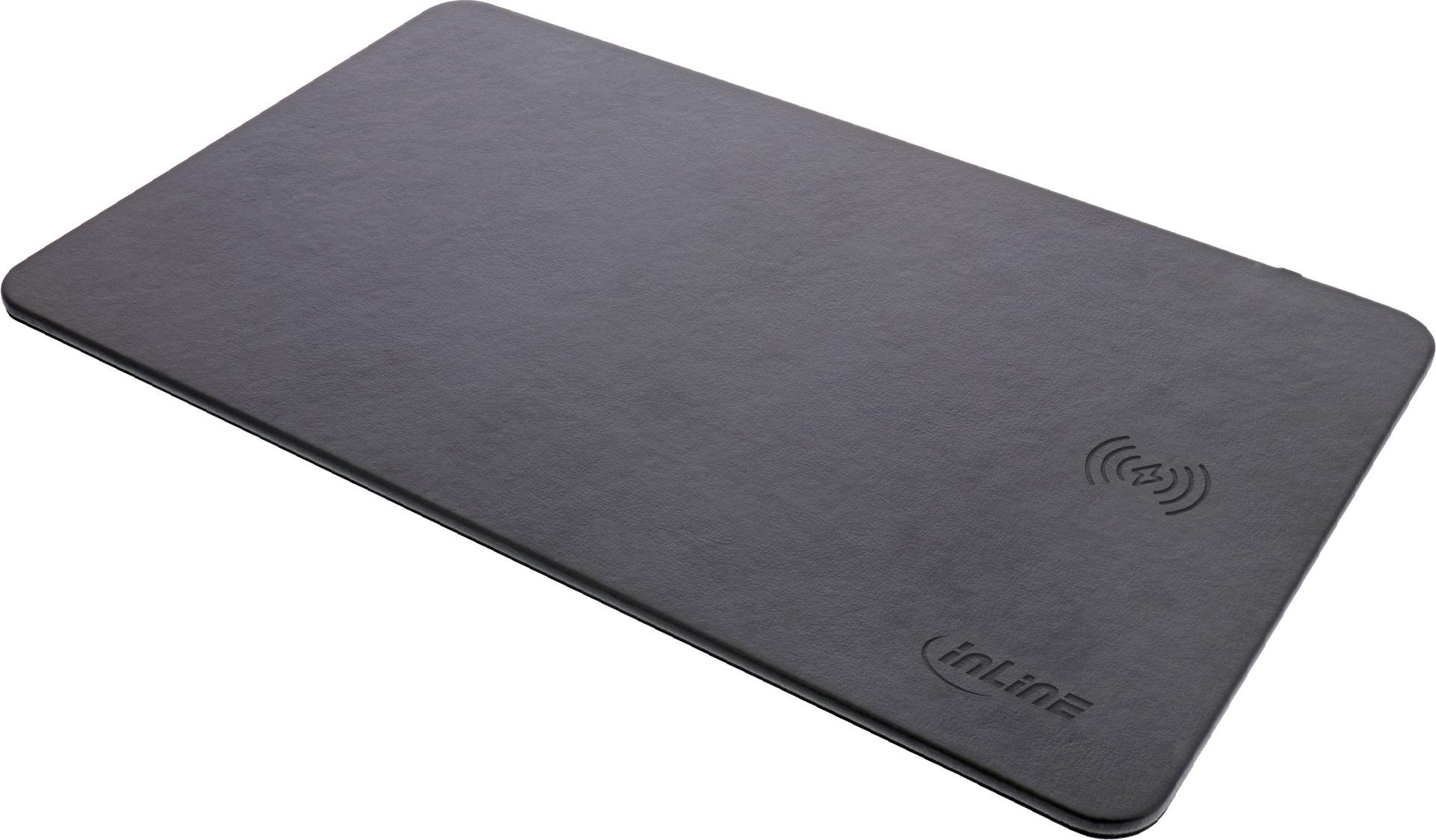 InLine Mauspad mit Wireless Charging (Qi), 10 W, Kunstleder, 370x225x7mm, Schwarz