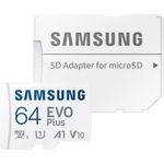Samsung EVO PLUS microSD 64GB 2024 inkl. SD Adapter Speicherkarte UHS-I U3 Full HD & 4K UHD - Micro SD (MB-MC64SA/EU)