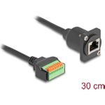 Delock D-Typ Kabel RJ45 Buchse zu Terminalblock mit Drucktaster Cat.5e schwarz 30 cm (88153)