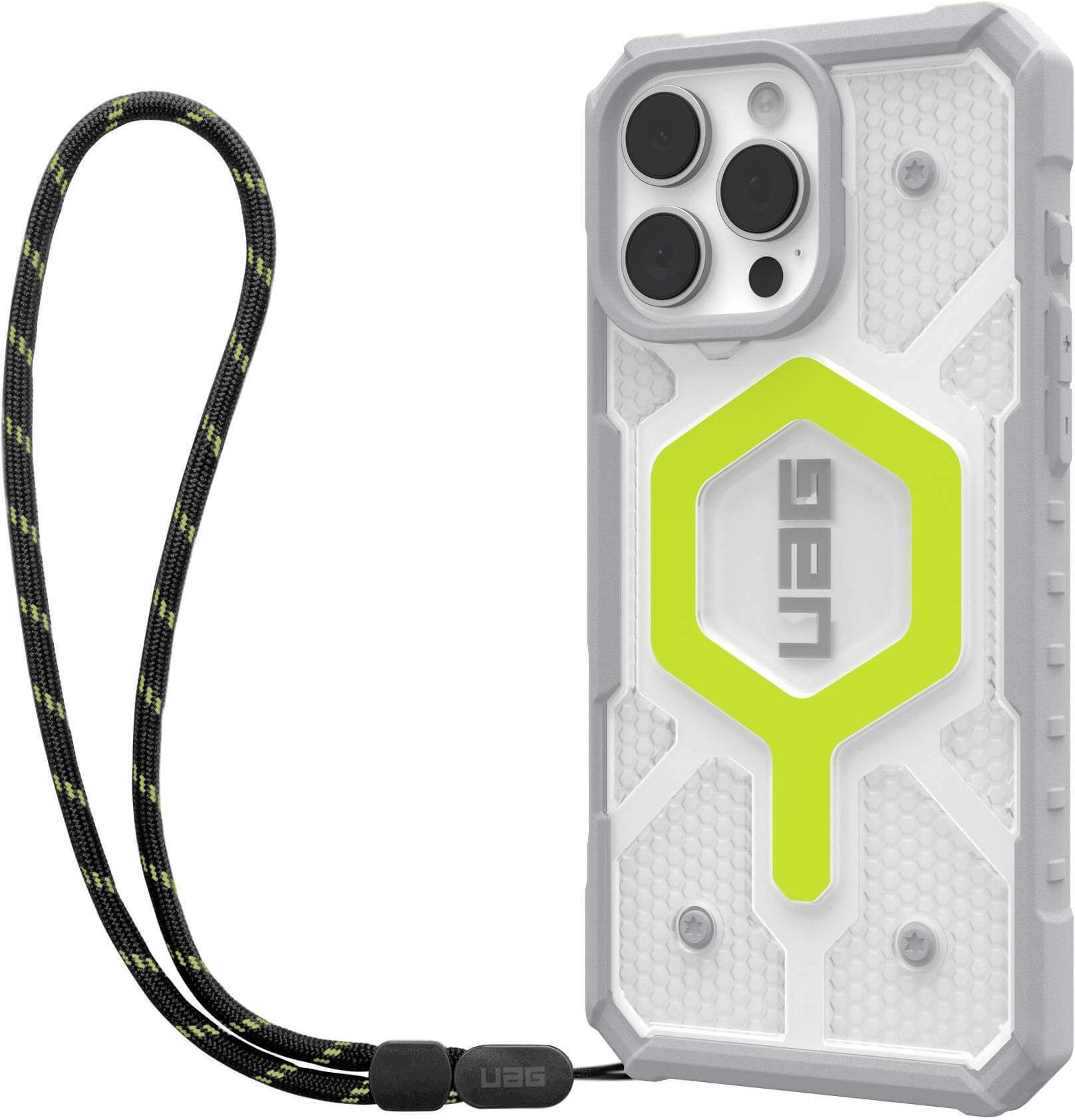 UAG Urban Armor Gear Bundle bestehend aus Pathfinder MagSafe Case & Lanyard (abnehmbar) | Apple iPhone 16 Pro Max | active neon (transparent) & schwarz/graphite | 1144651BV01 (1144651BV01)