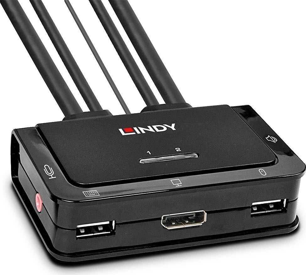 Lindy KVM-Switch 2 Port DisplayPort 1.2, USB 2.0 & Audio, 4K Schwarz
