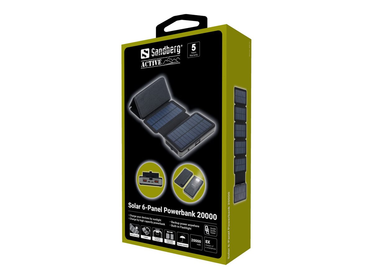 Sandberg Active 6-Panel Solar-Powerbank 20000 mAh Schwarz
