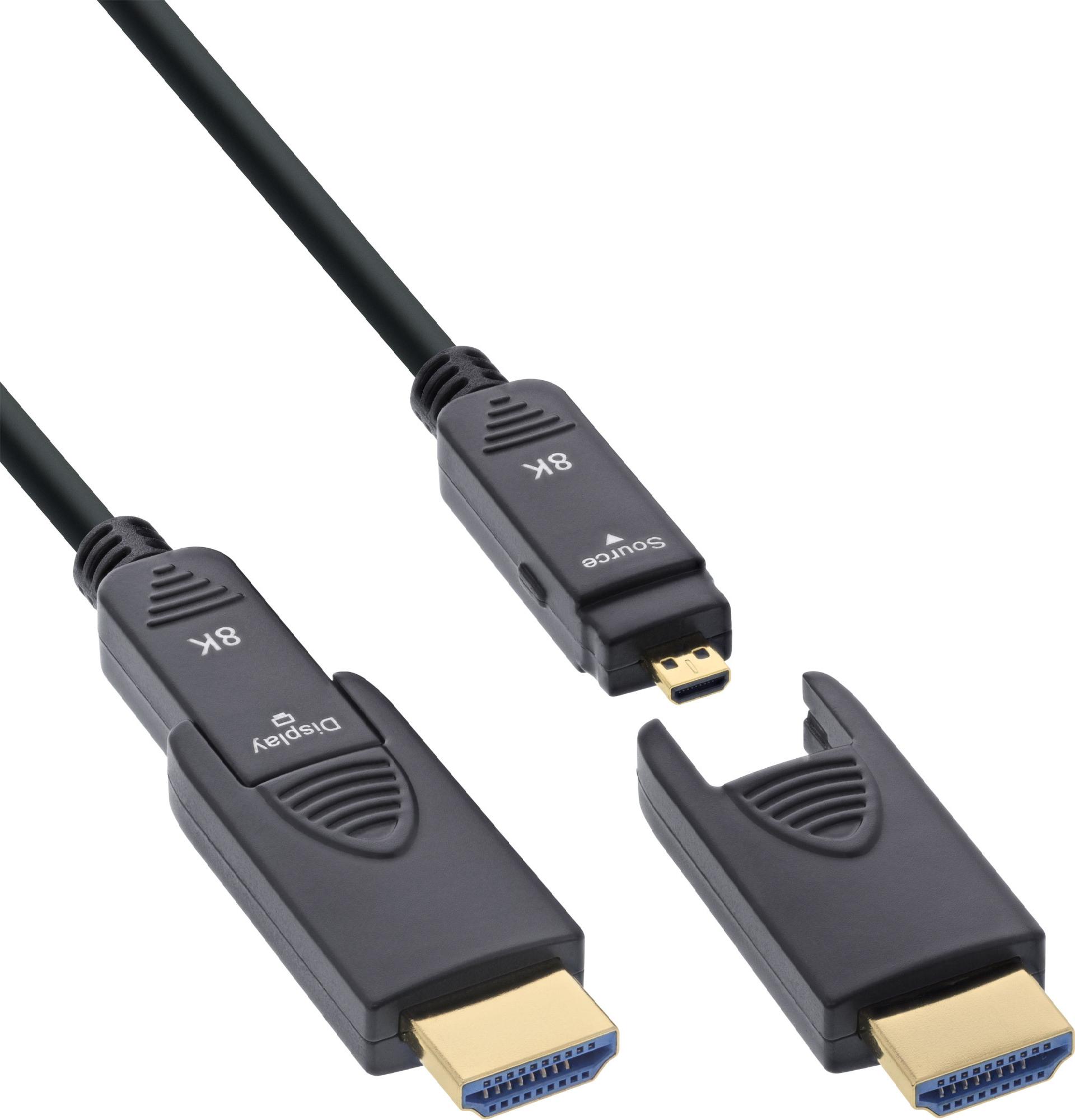 InLine HDMI AOC Kabel Ultra High Speed HDMI 2.1 8K 4K Stecker abnehmbar 15 m Schwarz