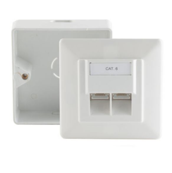 Universal Anschlussdose RJ45, Cat. 6a, 2-fachUnterputz + Aufputz, reinweiß (RAL9010) (21515)