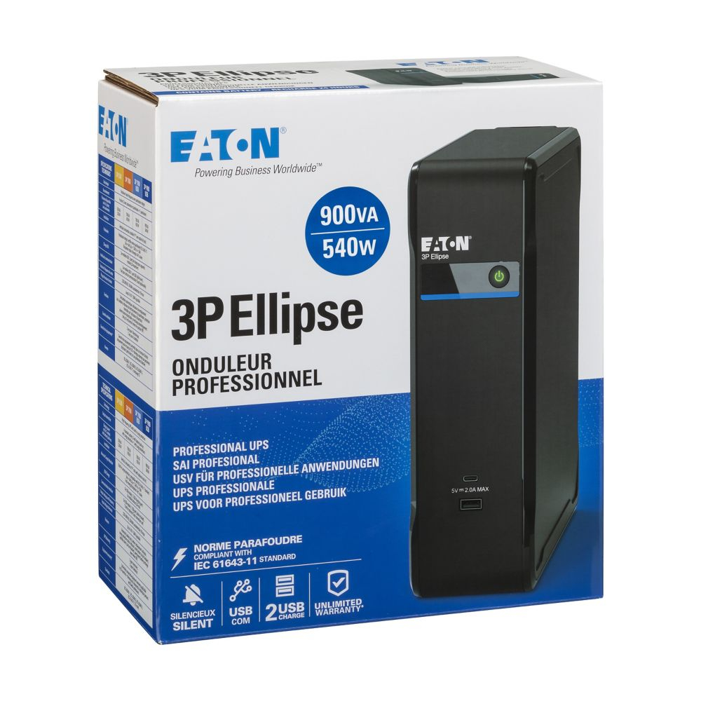 Eaton 3P Ellipse 900 USB DIN/IT USV 0,9 kVA 540 W Schwarz