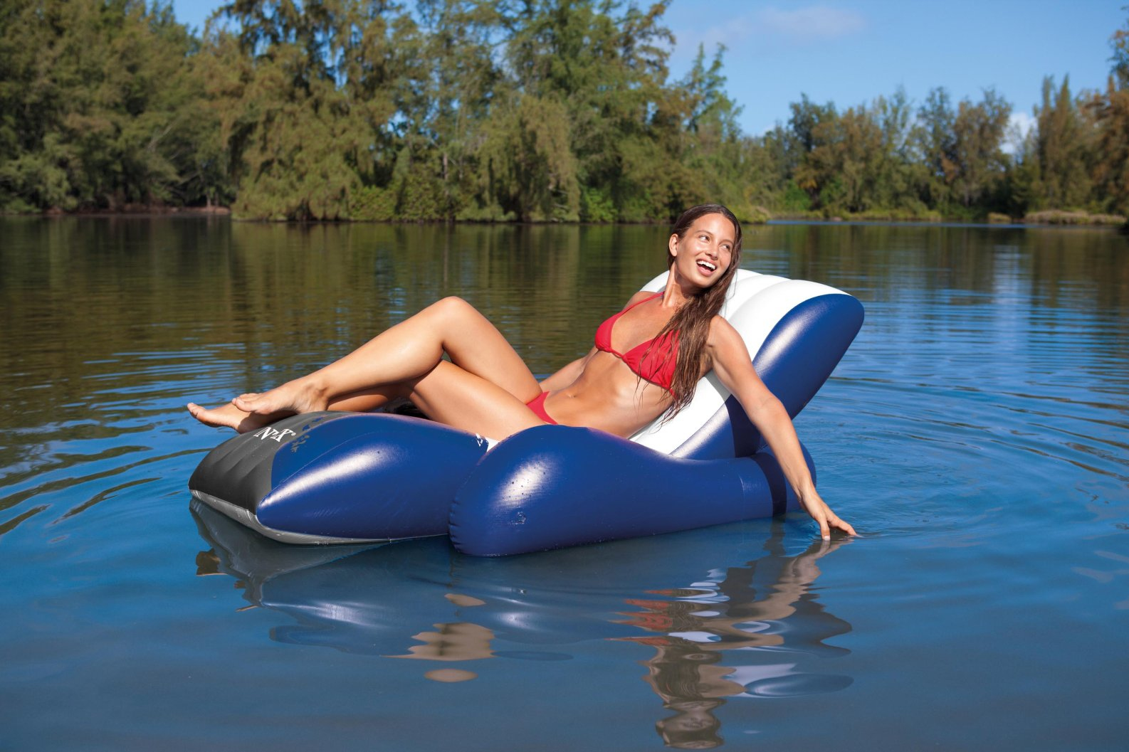 Intex Floating Recliner Lounge Aufblasbarer Lounge-Sessel Vinyl 1350 x 1800 mm Schwarz/Blau/Weiß