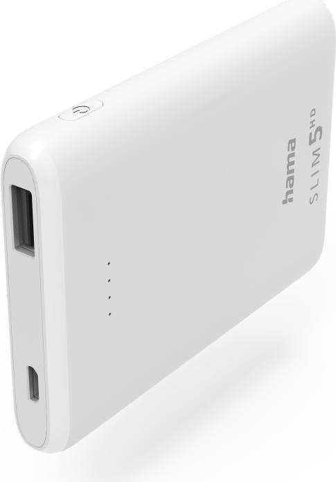 Hama Power Pack SLIM 5HD 5000mAh, Ausgang: USB-A, Weiß (00201667)