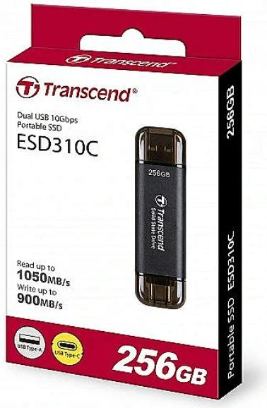 Transcend ESD310C Tragbare SSD 256 GB USB 3.2 Gen 2x2 USB-A/USB-C 1050 MB/s Schwarz