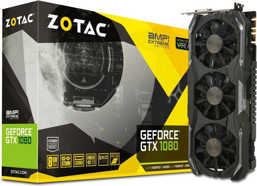 Zotac GeForce GTX 1080 AMP! Extreme 8GB GDDR5X Grafikkarte DVI/HDMI/3xDP GeForce GTX 1080, AMP! Edition, Werksseitig übertaktet (ZT-P10800B-10P)