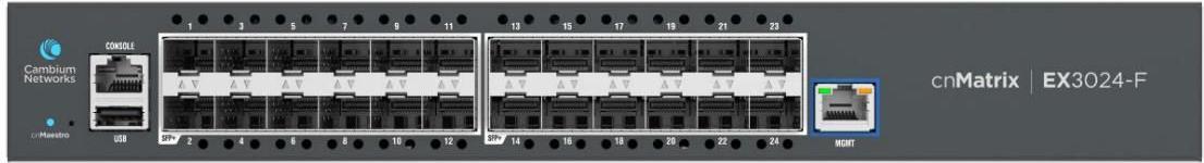 Cambium Networks cnMatrix EX3024F, Intelligent Switch, 24 10 Gbps SFP+ ports, dual internal AC power supplies - no pwr cord (MXEX3024XFXA00)