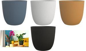 EDA Übertopf IRIS, Durchmesser: 137 mm, schwarz aus Kunststoff, für den Innenbereich geeignet, geriffelte - 1 Stück (013322 NO SX5)