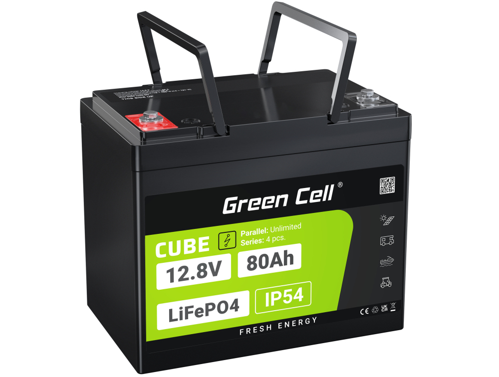 Green Cell CUBE LiFePO4 USV-Akku 12,8 V 80 Ah Schraubkontakt Schwarz/Grün
