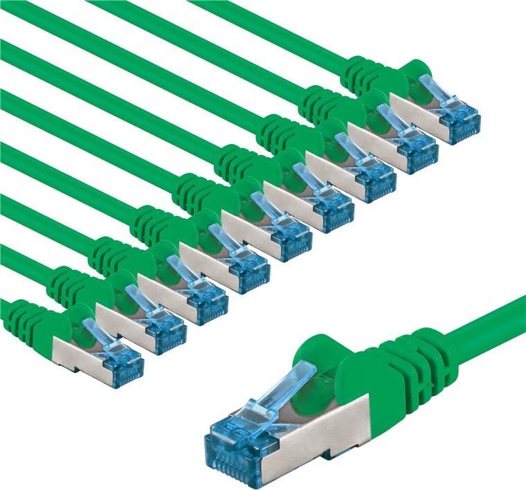 Goobay CAT 6A Patchkabel S/FTP PiMF 1 m gruen 10er-Set - Kupferleiter CU (69373)