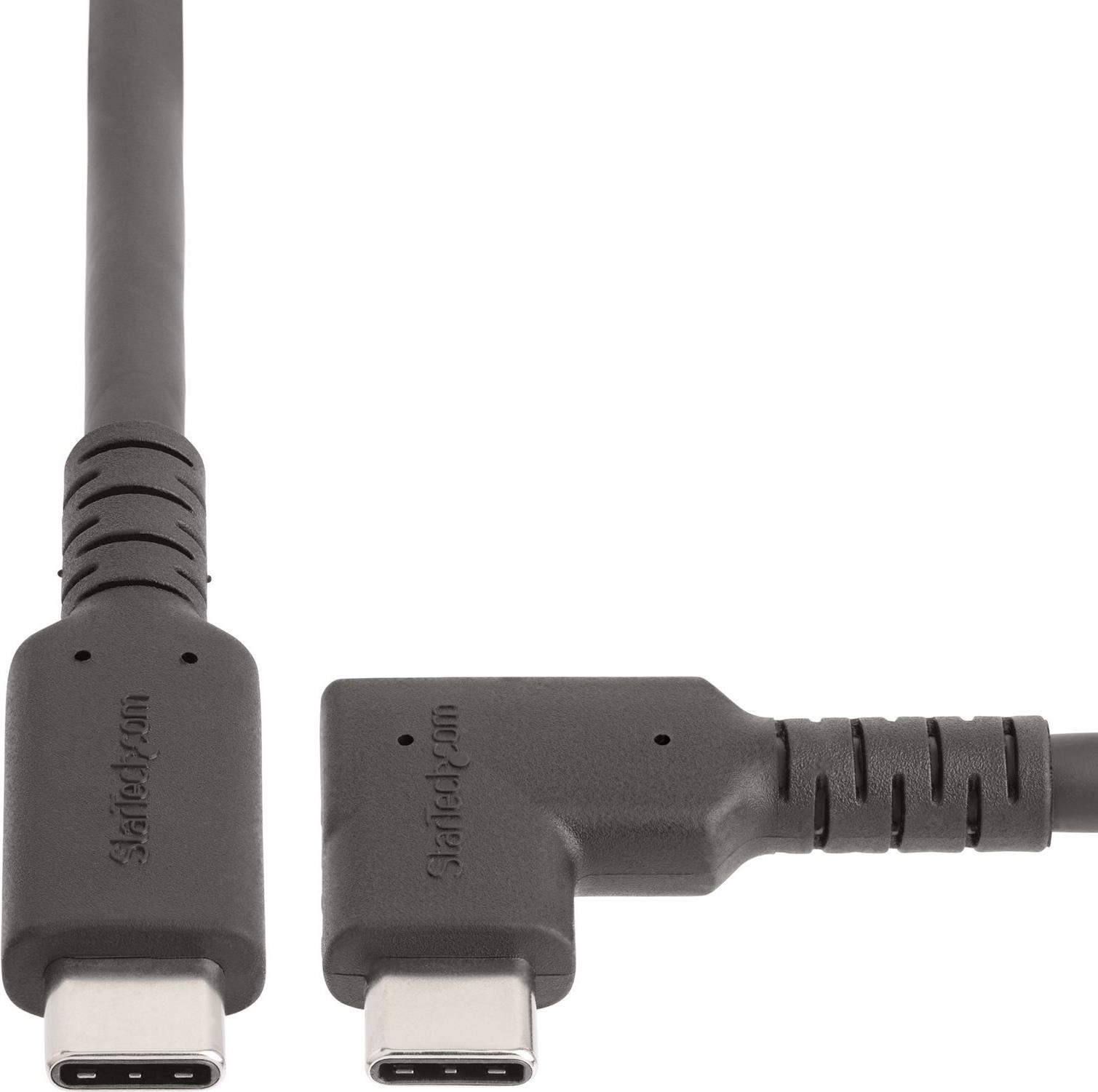 StarTech.com USB-C Kabel 0,5 m Rechtwinklig, USB 3.2 Gen 2 (10 Gbit/s), 100W Power Delivery, 4K 60Hz DP Alt Mode, Robust - Schwarz