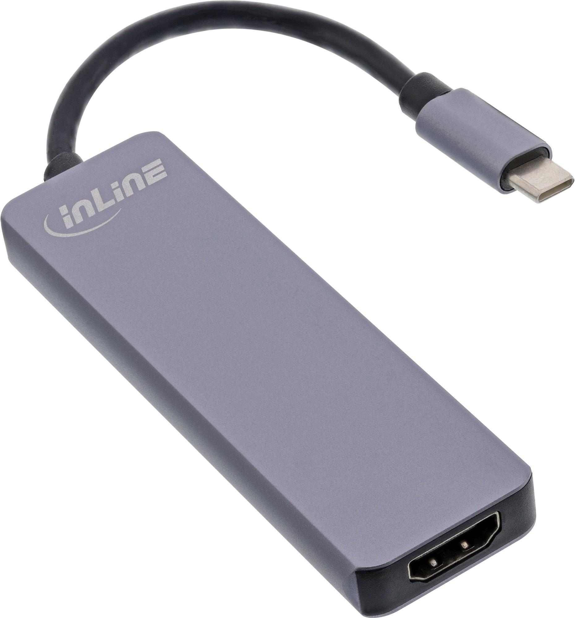 InLine® Multifunktions-Hub USB 3.2 Gen.1, 2x USB-A 5Gb/s + HDMI 4K/30Hz + Cardreader, Aluminium, grau (33271I)