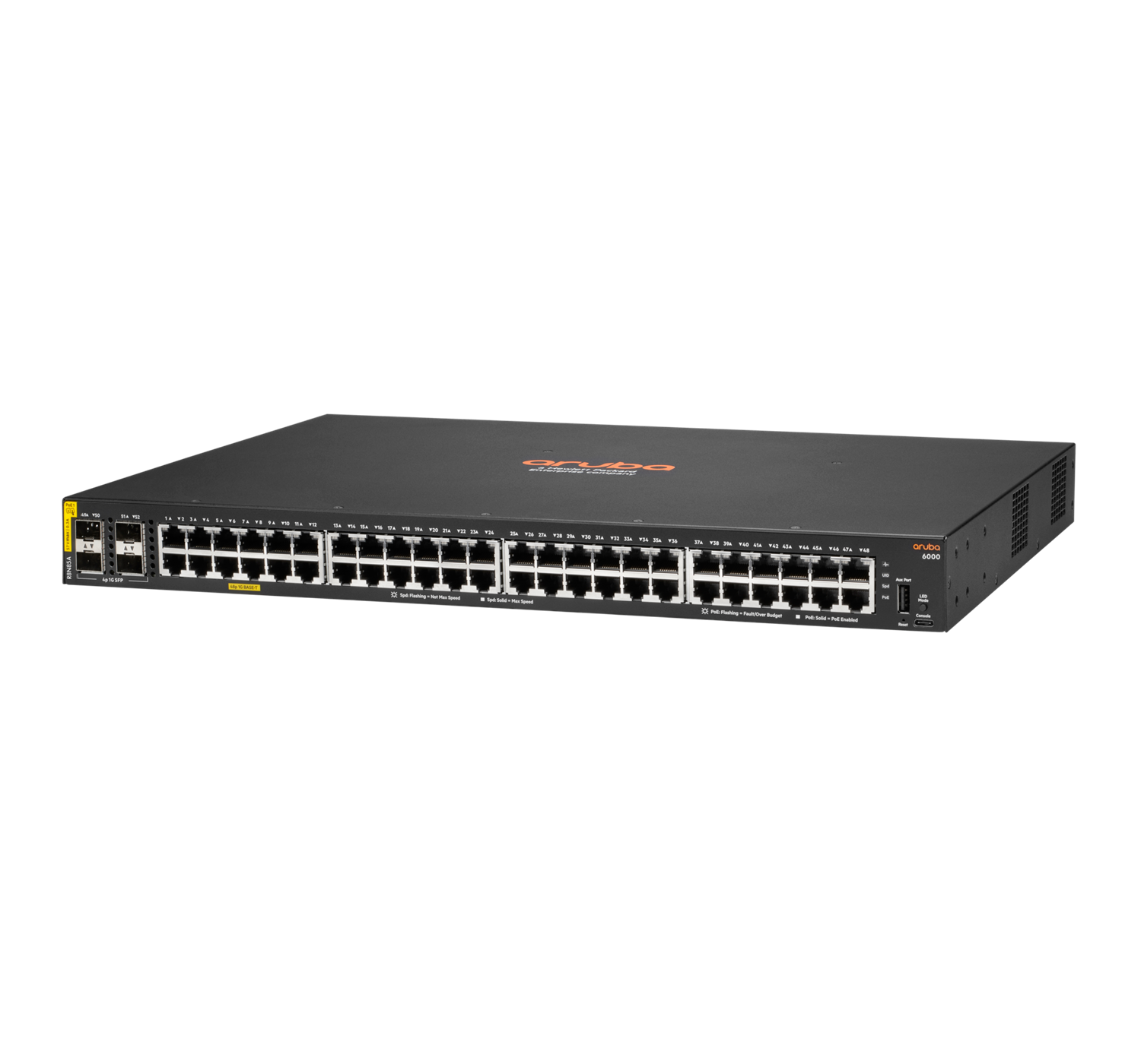 HPE Aruba CX 6000 48G Class4 PoE 4SFP 370W Managed Switch Schwarz