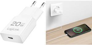 LogiLink USB-Steckdosenadapter, 1x USB-C (PD), 20 Watt, weiß Eurostecker (PA0345)