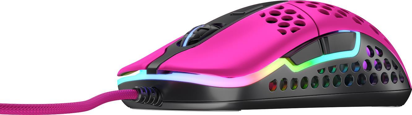 Xtrfy M42. Formfaktor: Beidhändig. Bewegungerfassungs Technologie: Optisch, Geräteschnittstelle: USB Typ-A, Bewegung Auflösung: 16000 DPI, Tastentyp: Gedrückte Tasten, Scroll Typ: Rad, Beschleunigung (Max.): 50 G. Farben der Beleuchtung: Multi. Energiequelle: Kabel. Produktfarbe: Pink (M42-RGB-PINK)