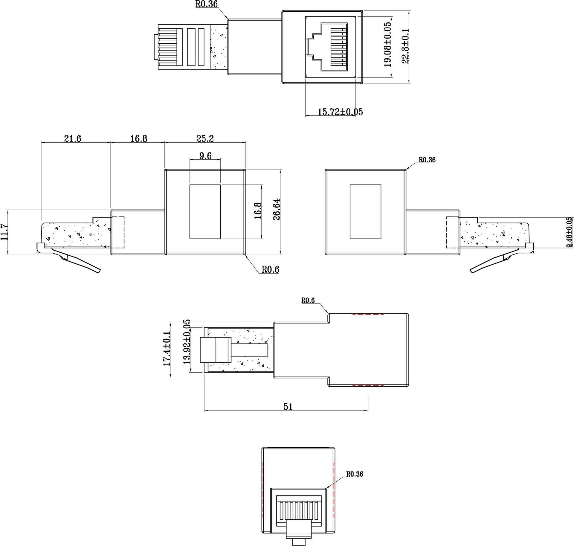 InLine® RJ45 Adapter Cat.6A, RJ45 Stecker / Buchse, 90° nach unten gewinkelt (69991B)