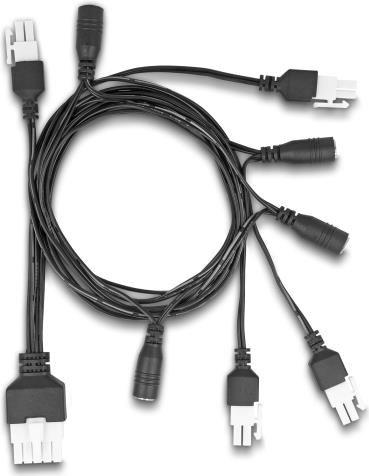 Delock Kabel Mini-Fit 4,2 mm 10 Pin Stecker zu 4 x DC 5,5 x 2,5 mm Buchse und 4 x Mini-Fit 4,2 mm 2 Pin Stecker 1 m schwarz (90173)