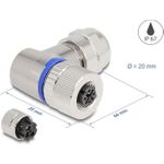 Delock M12 Steckverbinder A-kodiert 3 Pin Buchse zur Montage mit Schraubanschluss 90° gewinkelt Metall (60542)