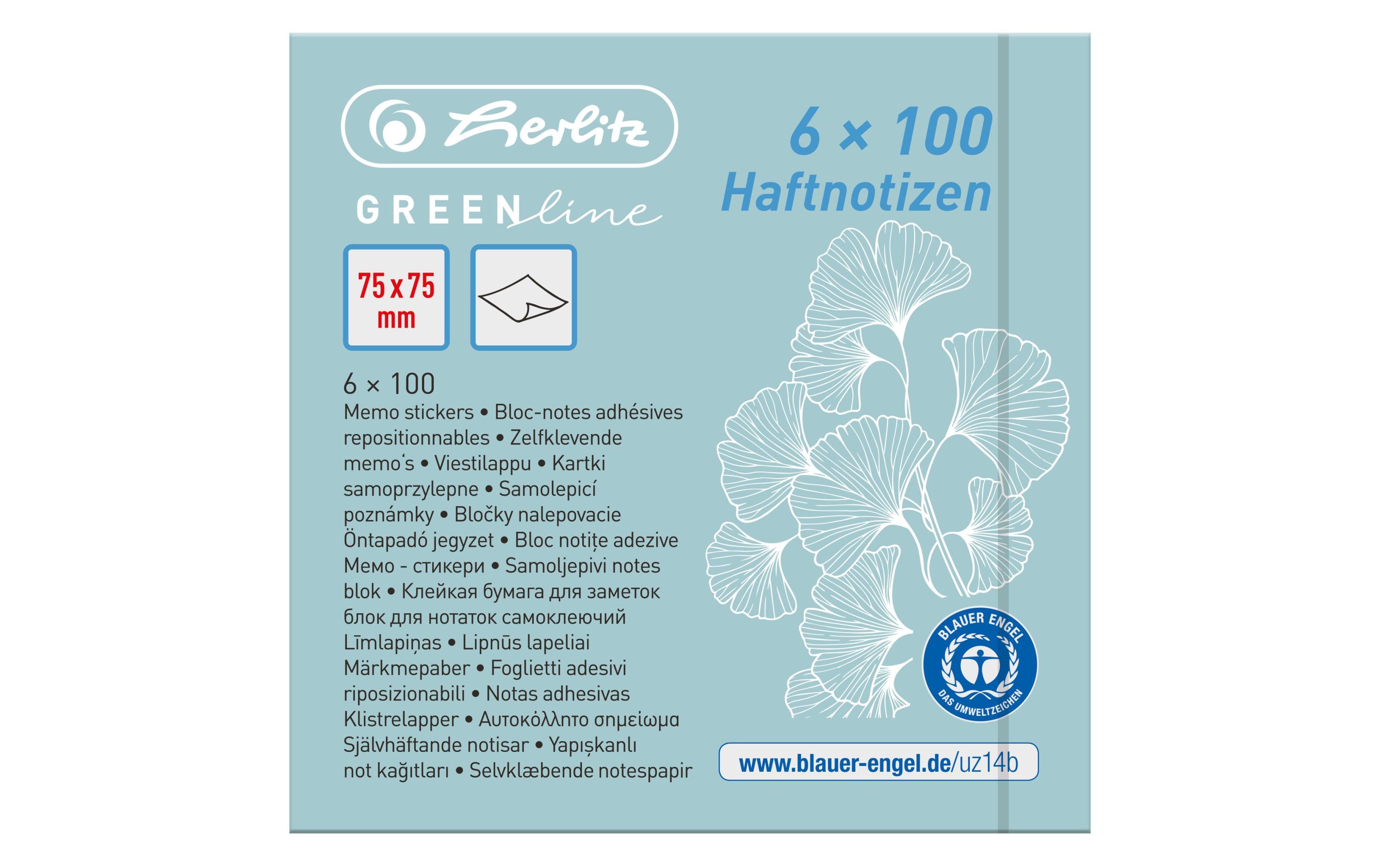 Herlitz Klebezettel 50033430 75 x 75 mm 600 Blatt Selbstklebend Blau, Grün, Gelb