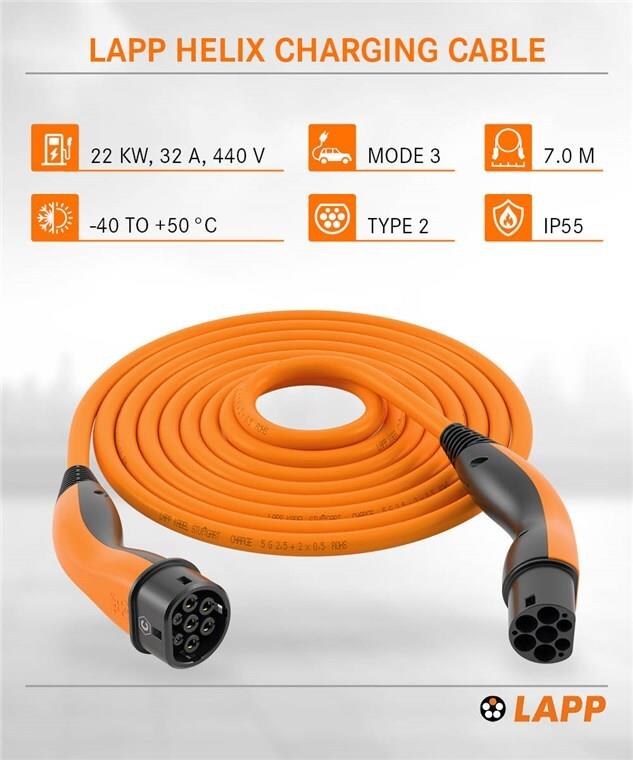 LAPP MOBILITY Helix Ladekabel Typ 2 bis 22 kW 7 m Orange