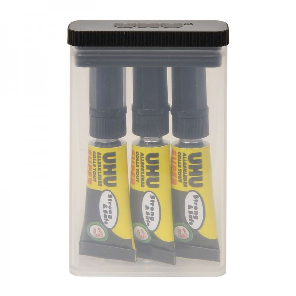 UHU Sekundenkleber SUPER Strong & SAFE MINIS, 3 Tuben à 1 g, Gel, nachkorrigierbar