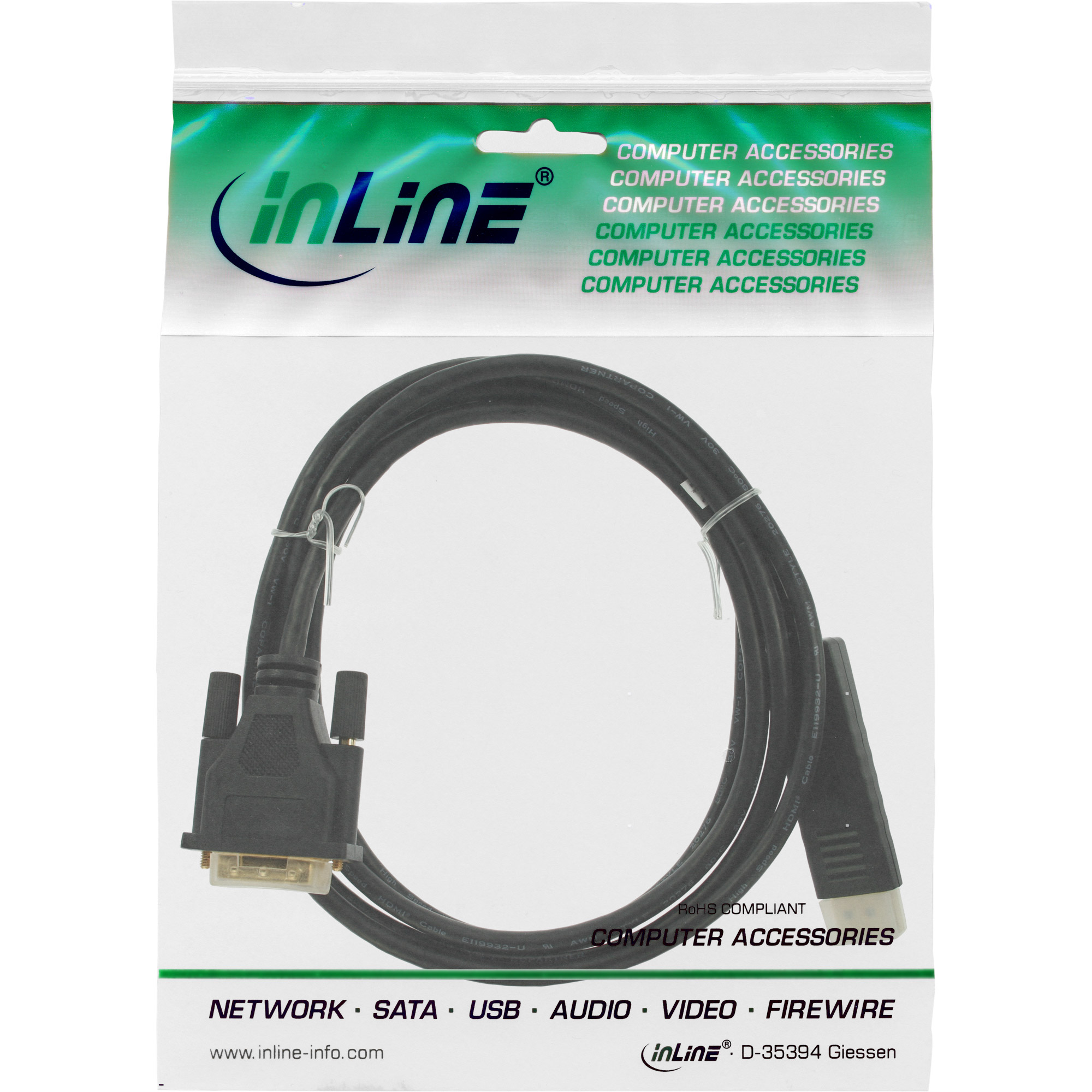 InLine DisplayPort-Kabel auf DVI-D 3 m 1080p Schwarz
