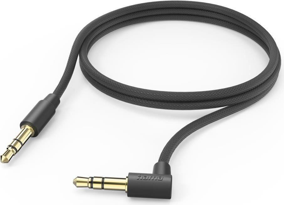 Hama Aux-Kabel 3,5 mm Klinke - 3,5 mm Klinke, 90° Winkelstecker, 1,0 m, Schwarz (00201528)