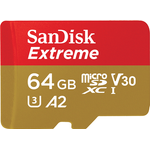 SanDisk micro SDXC karta 64GB Extreme Action Cams and Drones (170 MB/s Class 10, UHS-I U3 V30) + adaptér (SDSQXAH-064G-GN6AA)