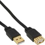 USB 2.0 Flachkabel Verlängerung, InLine®, A Stecker/Buchse, schwarz, Kontakte gold, 3m (34603F)