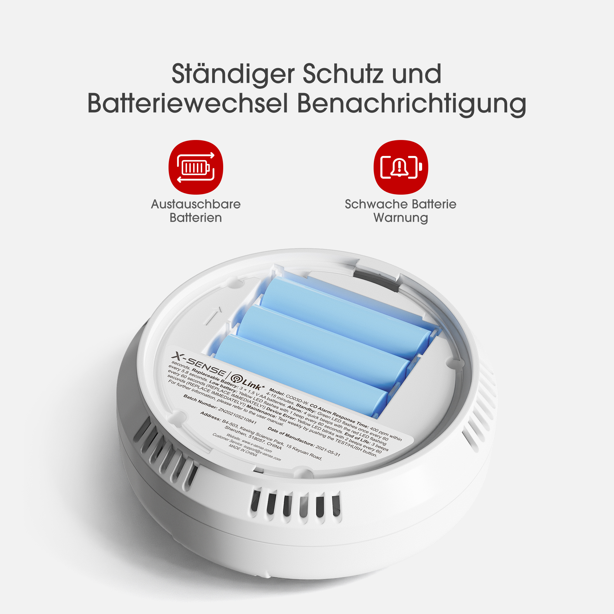 X-Sense CO03D-W Funkvernetzter Kohlenstoffmonoxid-Melder Weiß/Grau