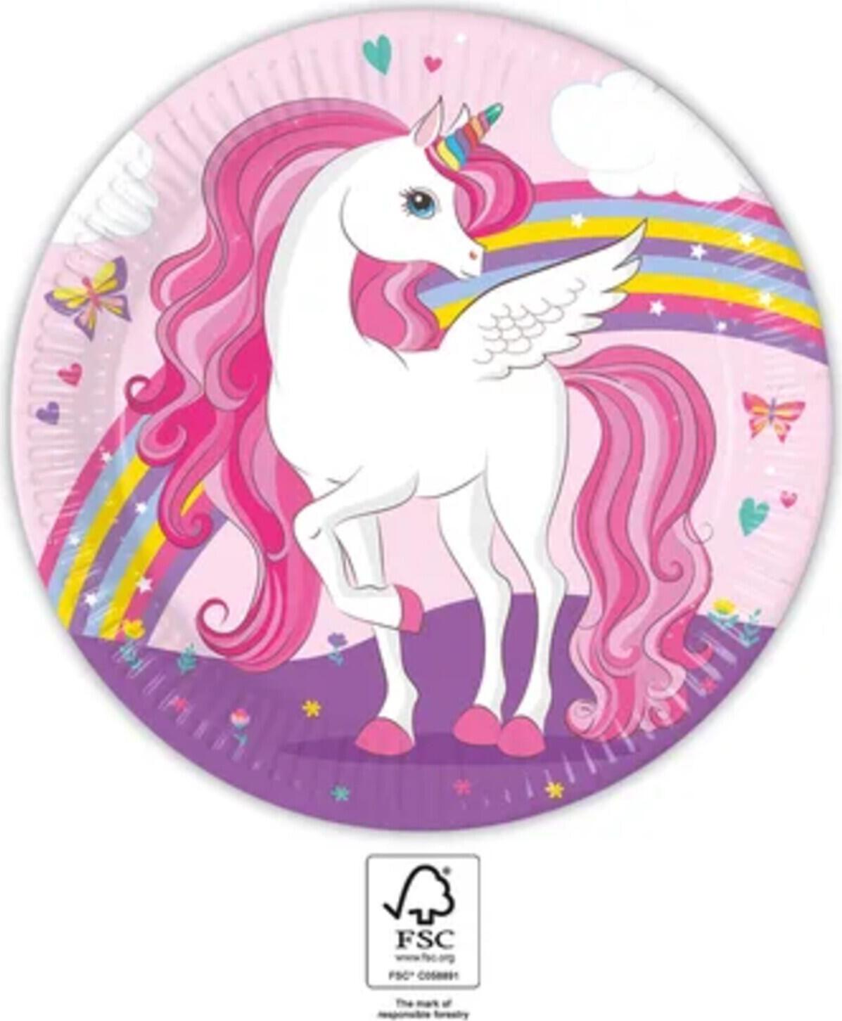 Procos Einhorn Regenbogenfarben Pappteller für Einhornpartys (93757)